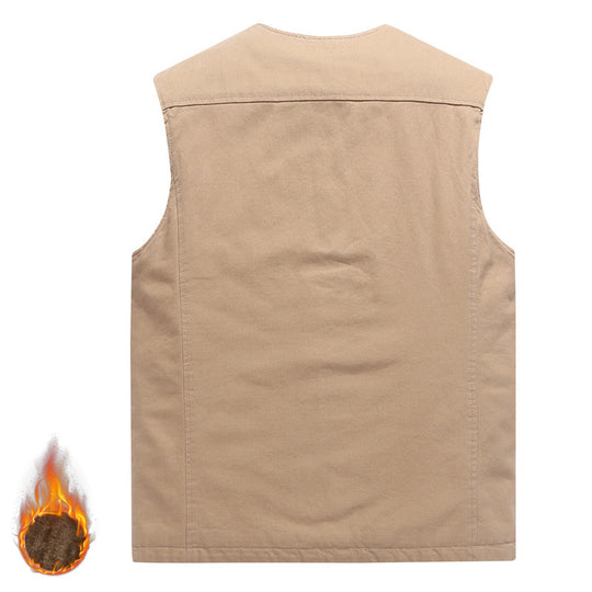 Herren Robuste Thermo-Canvas‑Weste mit wärmendem Teddyfutter und Knopfverschluss Shop Nory