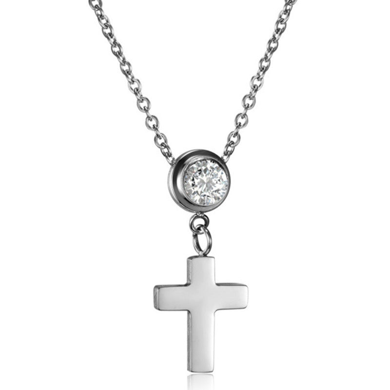 Damen Halskette mit Kreuzanhänger und funkelndem Stein Shop Nory