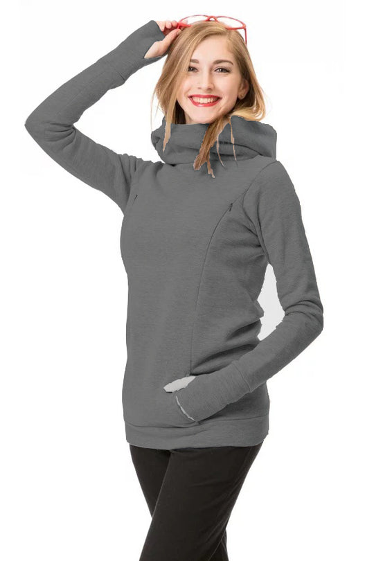 Damen Kapuzenpullover mit weitem Schlauchkragen, Daumenlöchern und Kängurutasche Shop Nory