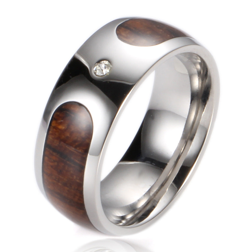 Herren Ring mit kunstvollem Holzinhalt und Kristallelement Shop Nory
