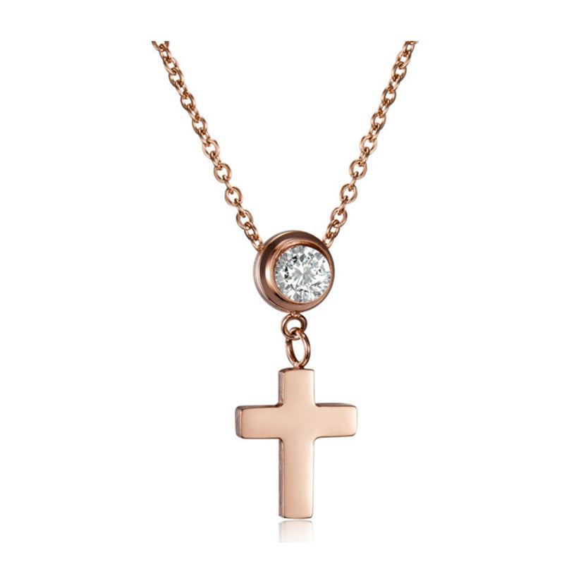 Damen Halskette mit Kreuzanhänger und funkelndem Stein Shop Nory