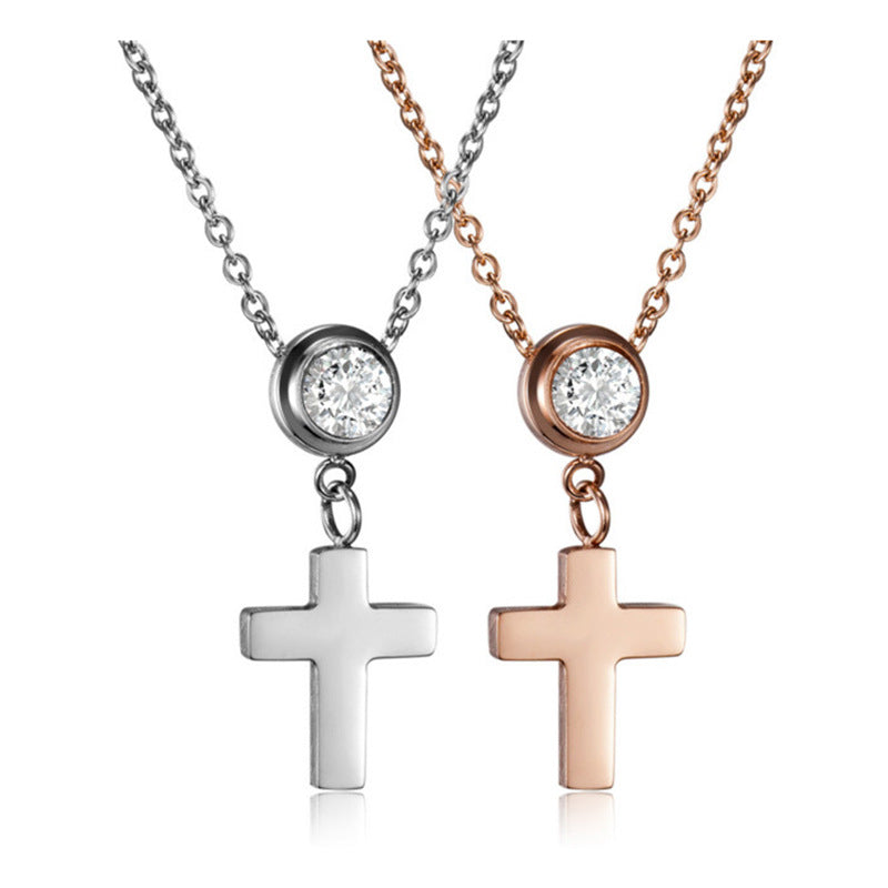 Damen Halskette mit Kreuzanhänger und funkelndem Stein Shop Nory