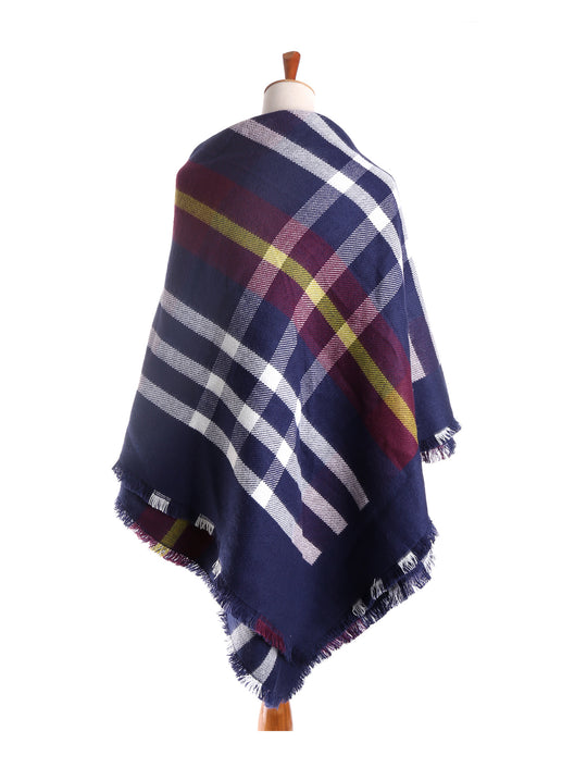 Damen Karierter Capeponcho aus Wollmix mit Steckverschluss und Fransensaum Shop Nory