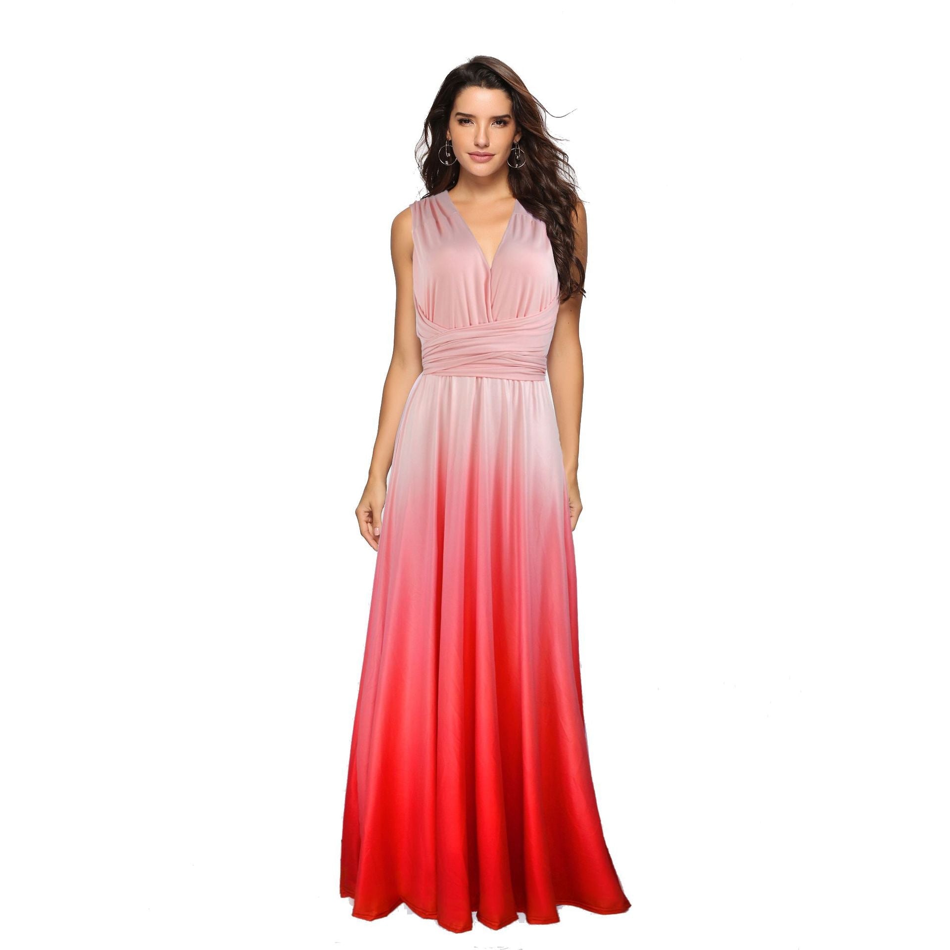 Damen Maxikleid mit fließendem Wasserfall-Ausschnitt und Ombre-Design