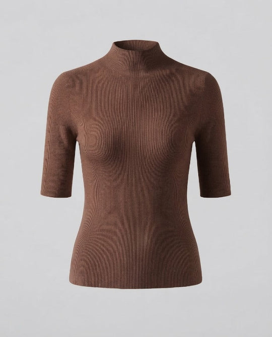 Damen Halbarm Feinstrickpullover mit kurzem Stehkragen und figurbetonter Passform Shop Nory