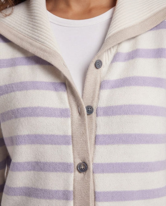 Damen Breton-inspirierter Kapuzen-Cardigan mit soften Feinstrickstreifen Shop Nory