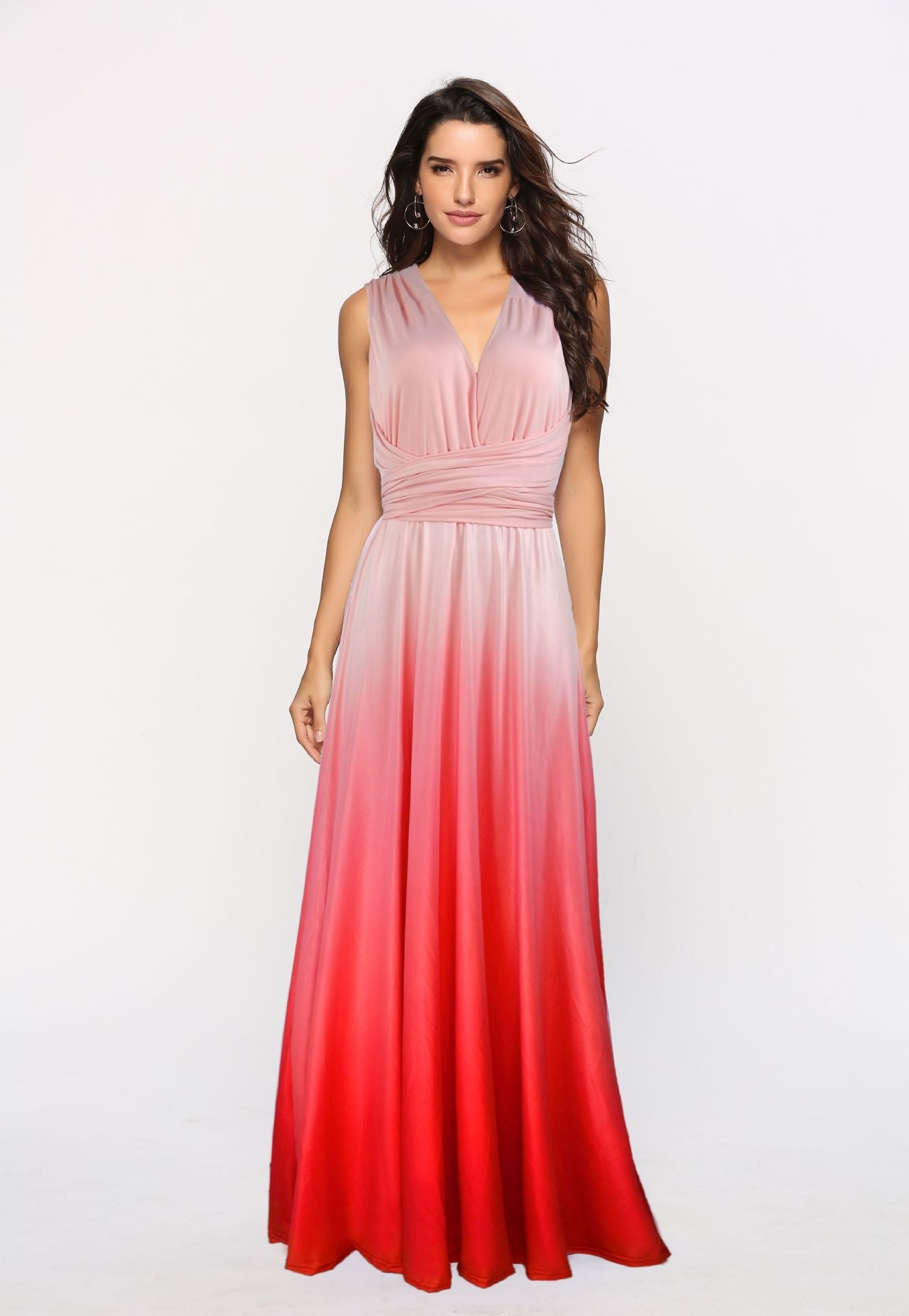 Damen Maxikleid mit fließendem Wasserfall-Ausschnitt und Ombre-Design