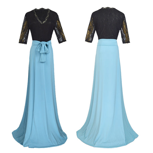 Damen Zweiteiliges Abendkleid mit Spitzen-Corsage, V-Ausschnitt & Maxirock mit hohem Beinschlitz Shop Nory