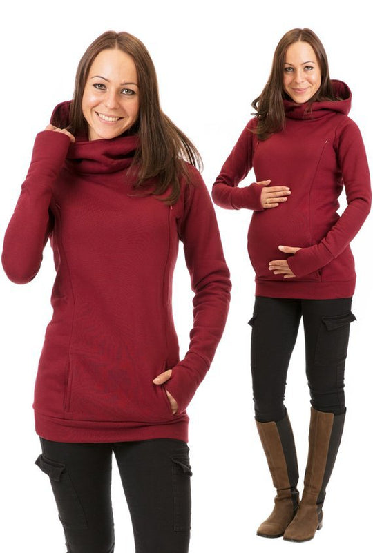 Damen Kapuzenpullover mit weitem Schlauchkragen, Daumenlöchern und Kängurutasche Shop Nory
