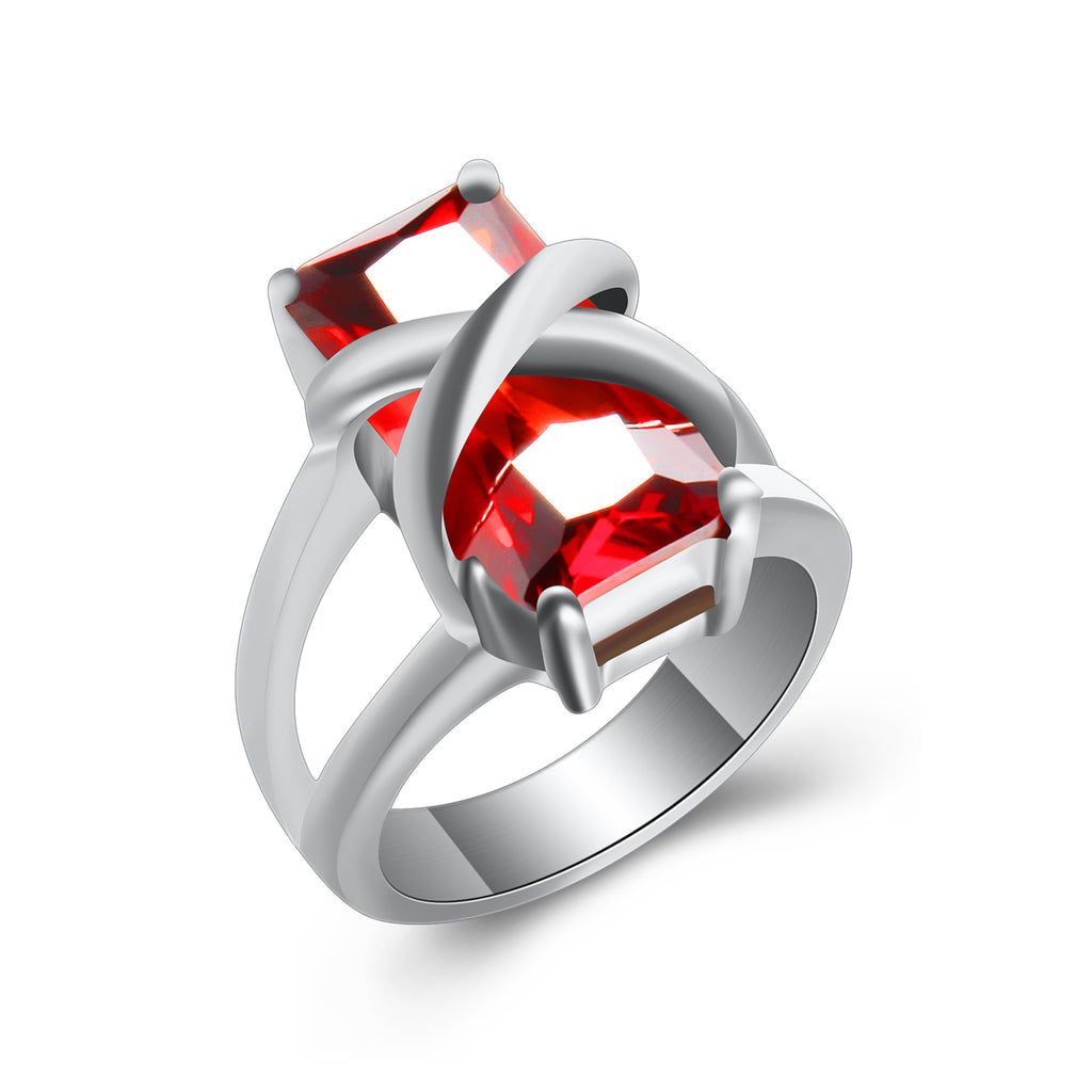 Damen Ring mit funkelndem Rotem Edelstein Shop Nory
