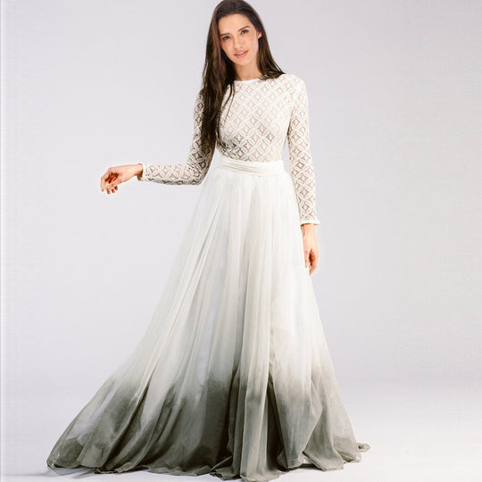 Damen Langärmeliges Spitzenabendkleid mit Tüll-Ombré-Rock Shop Nory