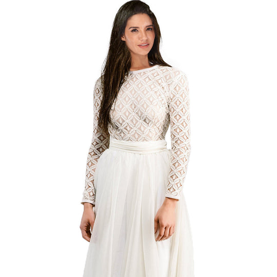 Damen Langärmeliges Spitzenabendkleid mit Tüll-Ombré-Rock Shop Nory