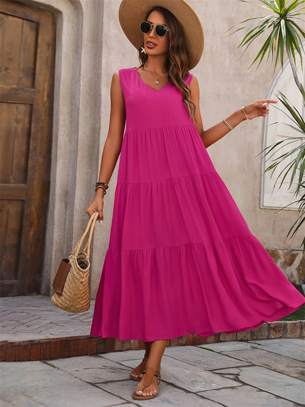 Spleißkleid mit V-Ausschnitt