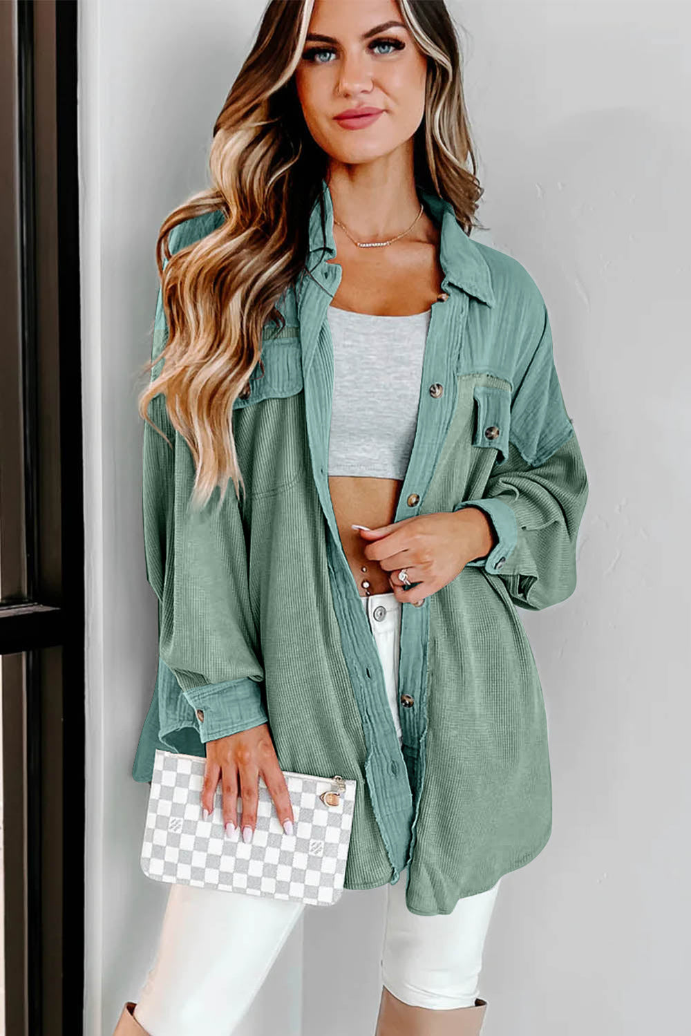 Shopnory | Langes Hemd Aus Cord Baumwolle und Polyester Lässiger Stil