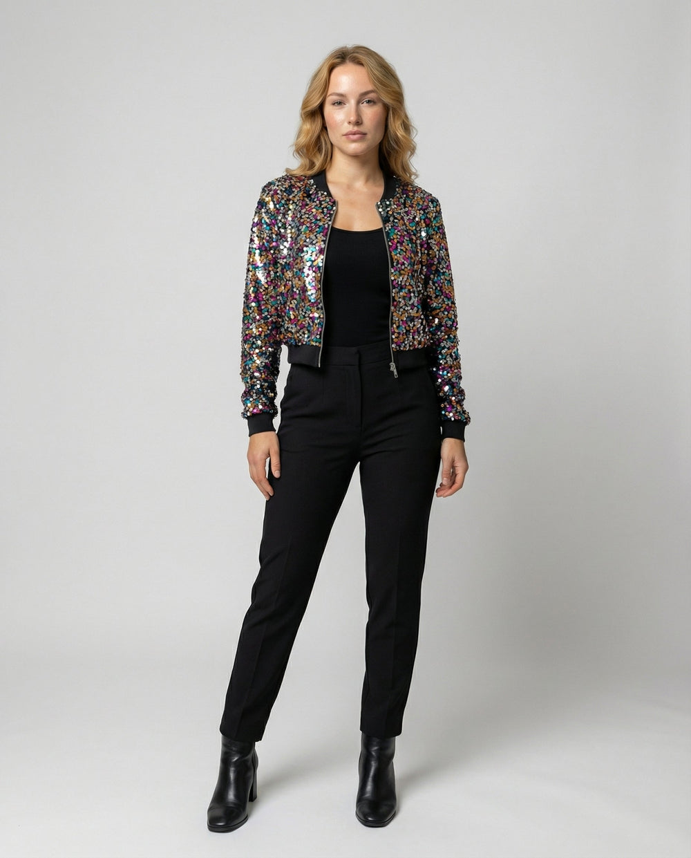 Damen Bomberjacke mit Pailletten