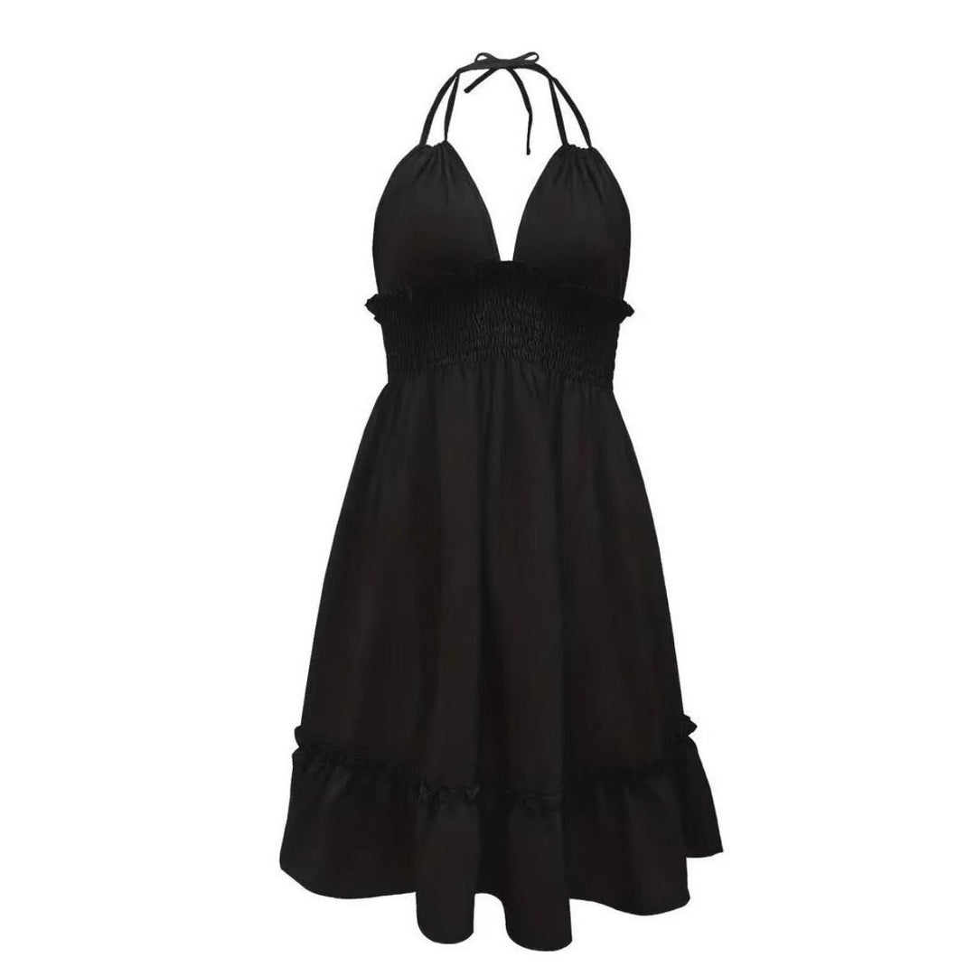 Tiefes V-Seil-Sling-Neckholder-Kleid