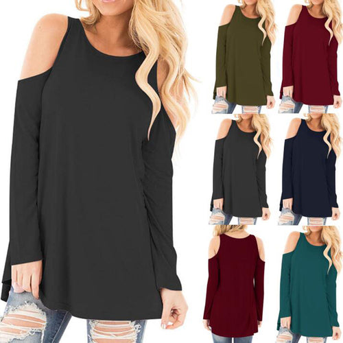Damen Langarm-Tunika mit Cut-Out-Schultern und weiter Passform Shop Nory