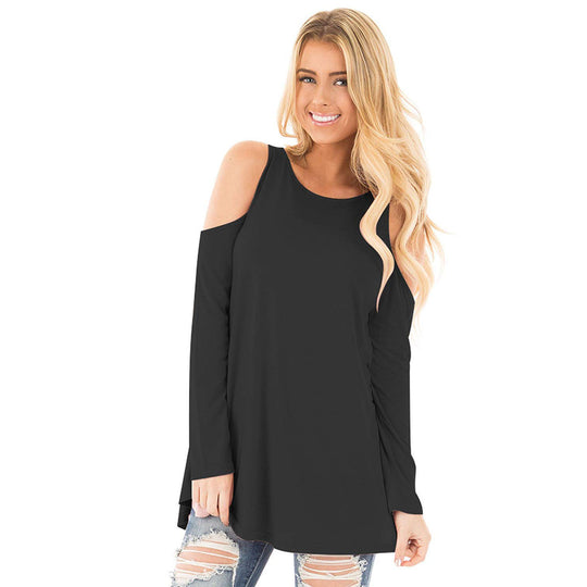 Damen Langarm-Tunika mit Cut-Out-Schultern und weiter Passform Shop Nory