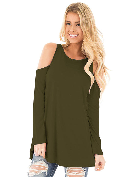Damen Langarm-Tunika mit Cut-Out-Schultern und weiter Passform Shop Nory
