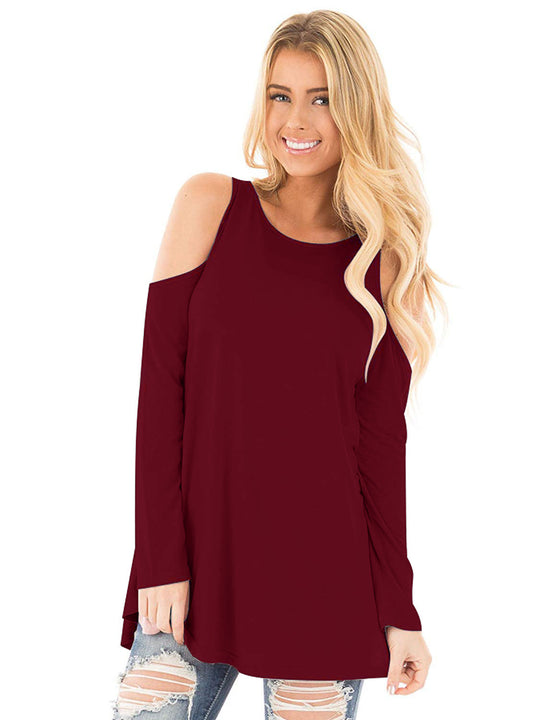 Damen Langarm-Tunika mit Cut-Out-Schultern und weiter Passform Shop Nory