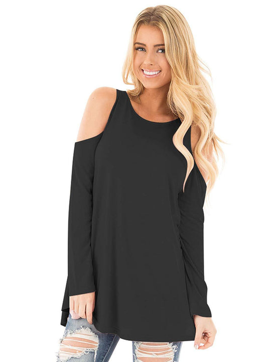Damen Langarm-Tunika mit Cut-Out-Schultern und weiter Passform Shop Nory