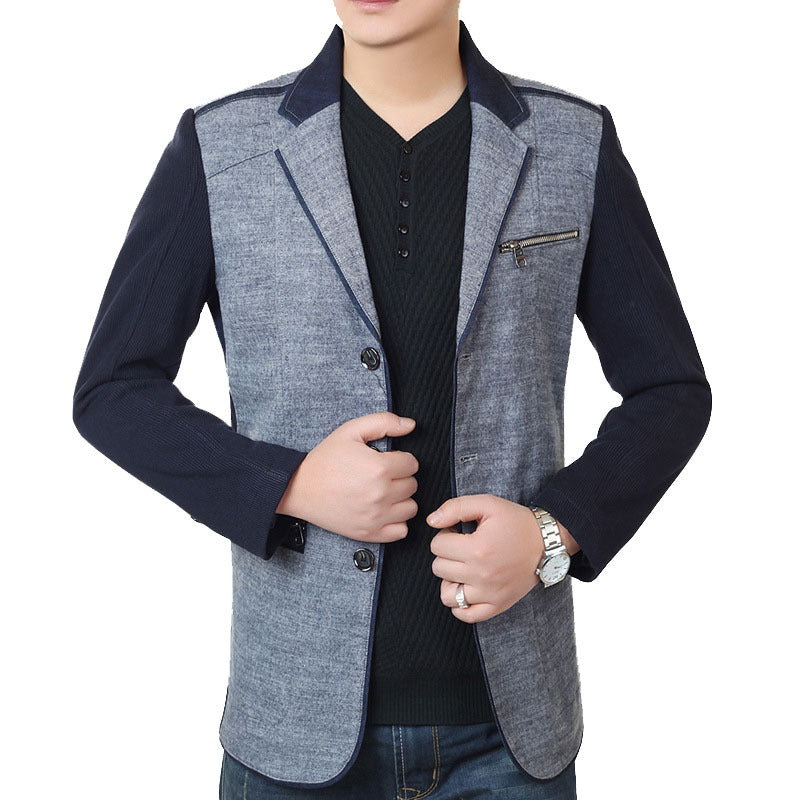 Herren Sakko im Materialmix mit kontrastierenden Ärmeln, Zierreißverschluss und modernem City-Schnitt Shop Nory