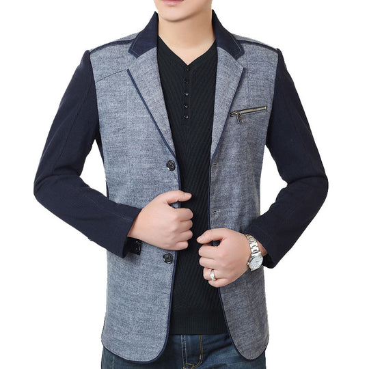 Herren Sakko im Materialmix mit kontrastierenden Ärmeln, Zierreißverschluss und modernem City-Schnitt Shop Nory