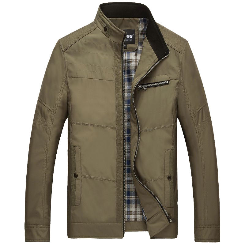 Herren leichte Stehkragen-Übergangsjacke mit kariertem Innenfutter und Reißverschlusstasche Shop Nory