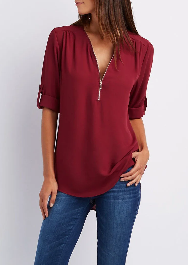 Chiffonbluse mit Reißverschluss