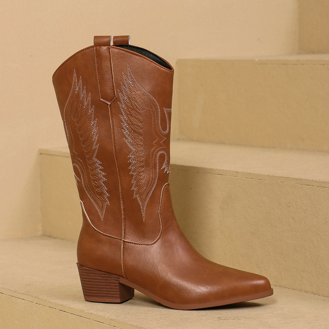 Shopnory | Bestickte Mittelhohe Cowboystiefel