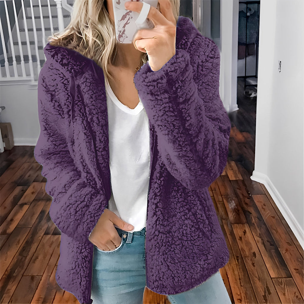 Lässige Teddy-Fleece-Hoodie-Jacke für Frauen