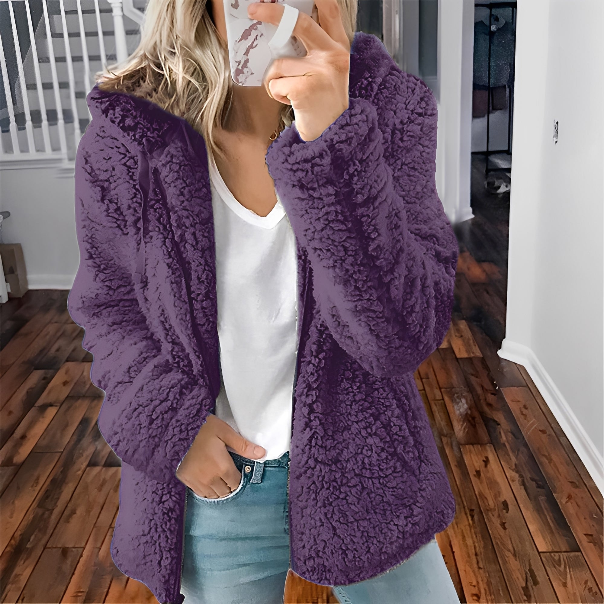 Lässige Teddy-Fleece-Hoodie-Jacke für Frauen