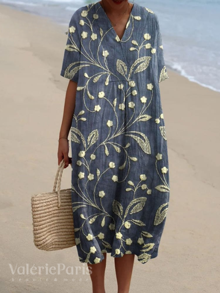 Lässiges Kleid mit Floralem Druck aus Atmungsaktivem Baumwollstoff