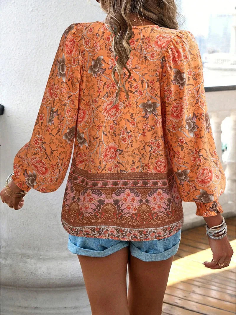 Blumenbluse Mit Langen Ärmeln Für Damen
