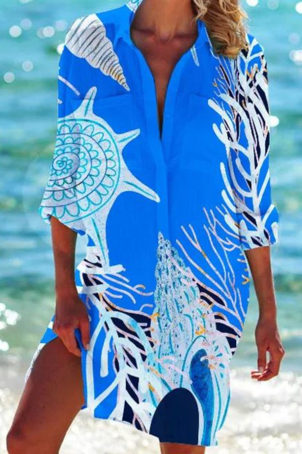 ShopNory - Lange Strandbluse mit Meeresmotiv