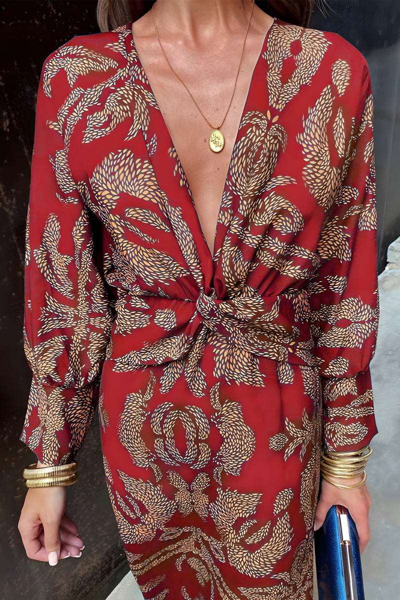 Knotendes V-Ausschnitt Maxikleid