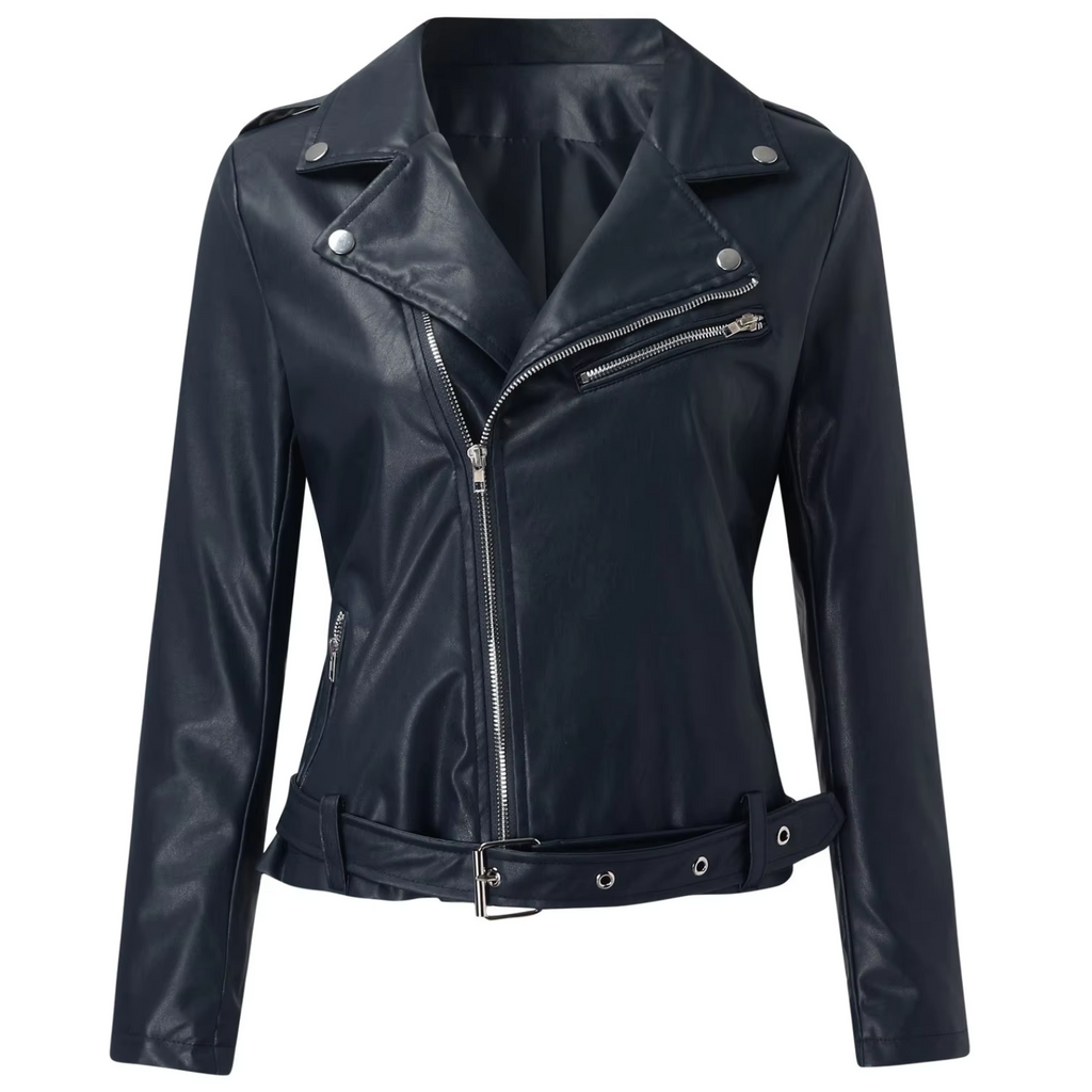 jacke Damen Biker Modell mit Gürtel und Reißverschlussdetails