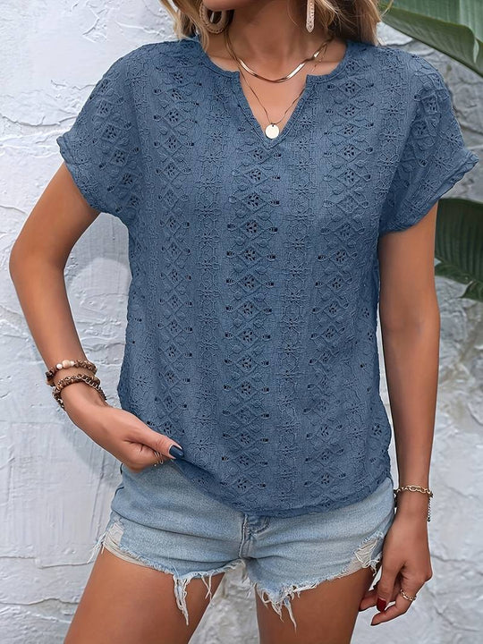 T-Shirt Mit Eingekerbtem Ausschnitt Und Lochstickerei