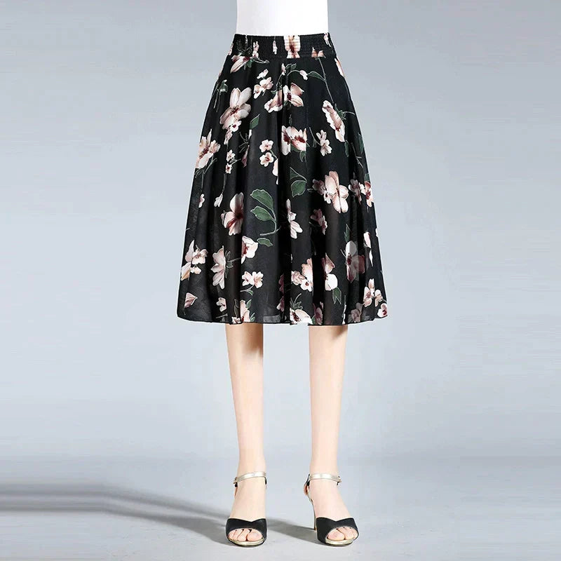 Damen Chiffon Culottes mit Breiten Beinen und Hoher Elastischer Taille