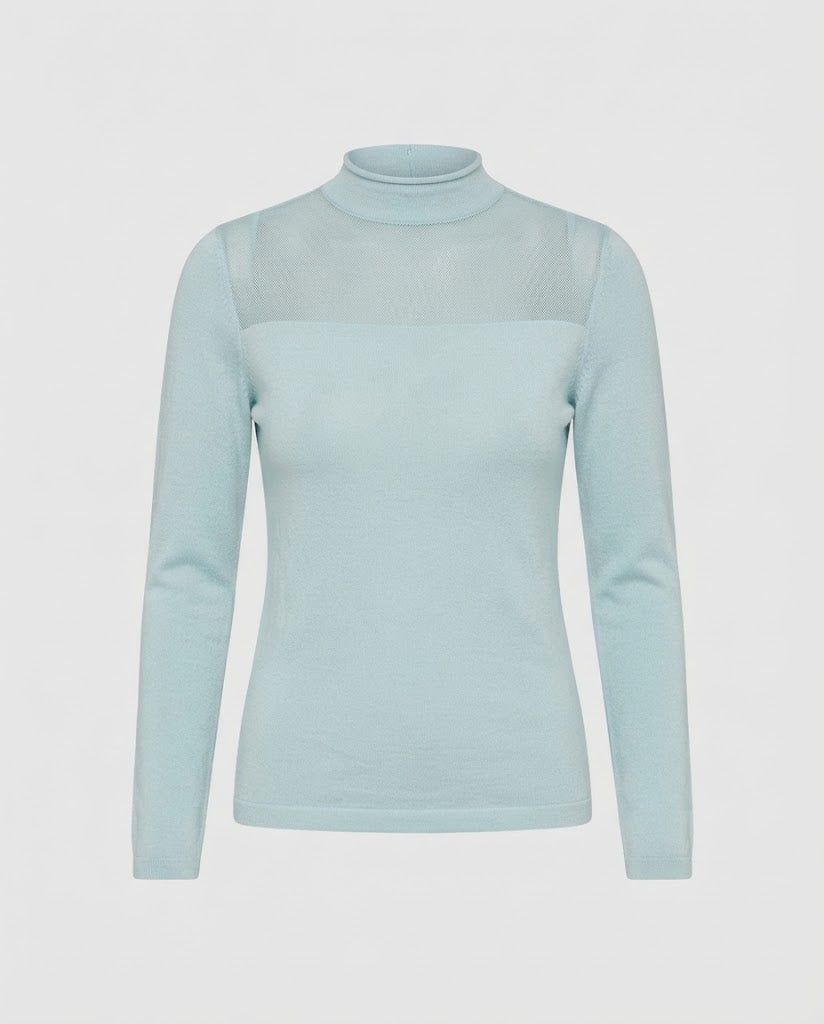 Figurbetontes Damen Feinstrick Langarmoberteil mit transparentem Einsatz am Ausschnitt Shop Nory