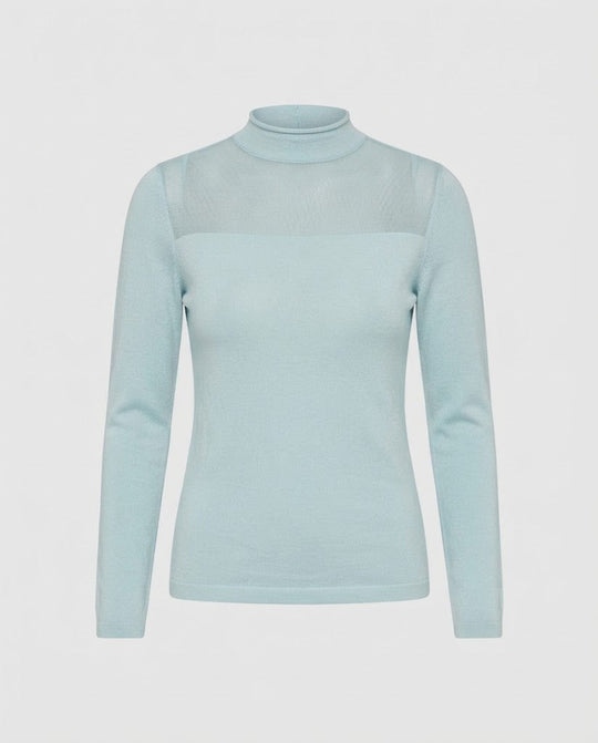 Figurbetontes Damen Feinstrick Langarmoberteil mit transparentem Einsatz am Ausschnitt Shop Nory
