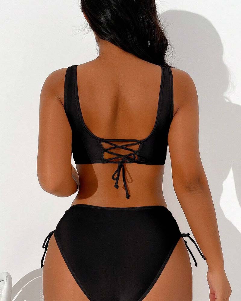 bikini-badeanzug mit kordelzug und schnürung hinten