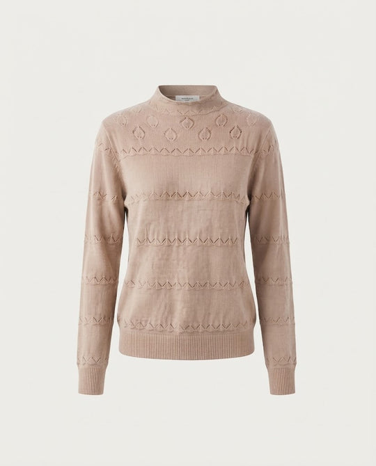 Damen Feinstrick-Pullover mit dezentem Ajourstreifen und kurzem Stehkragen Shop Nory