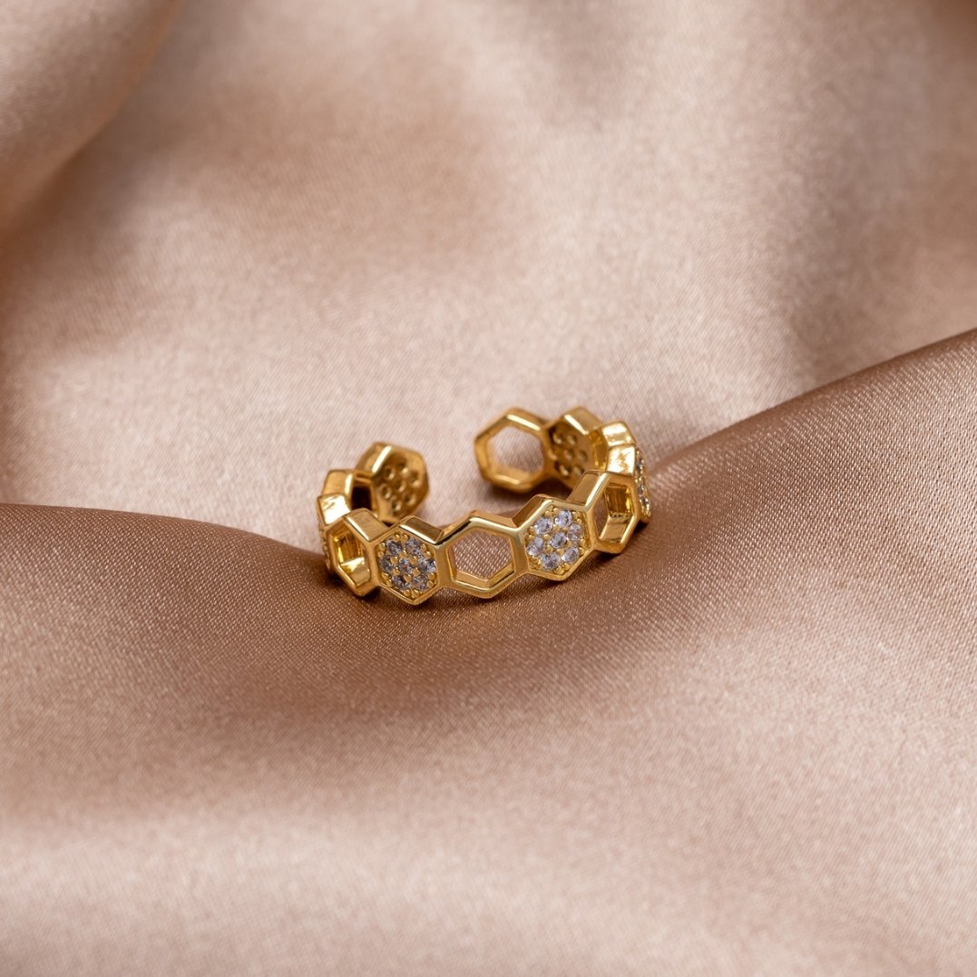 Gold und Kristall Wabenring | Shop Nory