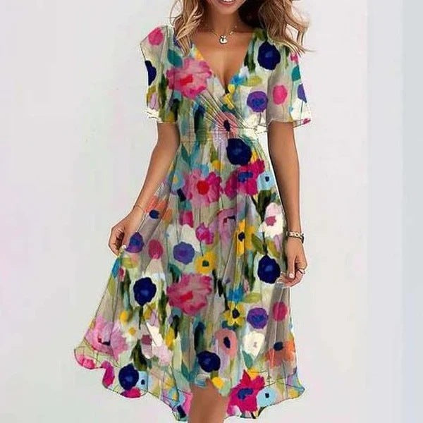 Stilvolles Blumenkleid mit Kurzen Ärmeln