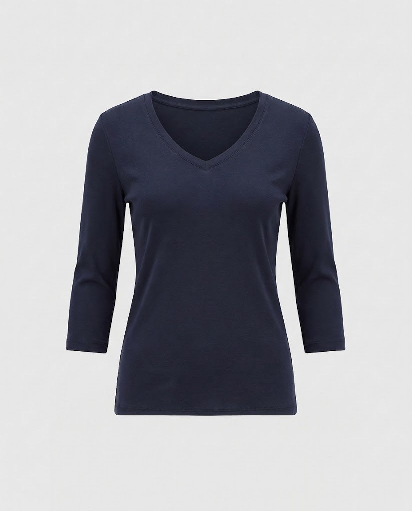 Damen Figurnahes V-Ausschnitt Feinstrick-Longsleeve mit dreiviertelärmeln Shop Nory