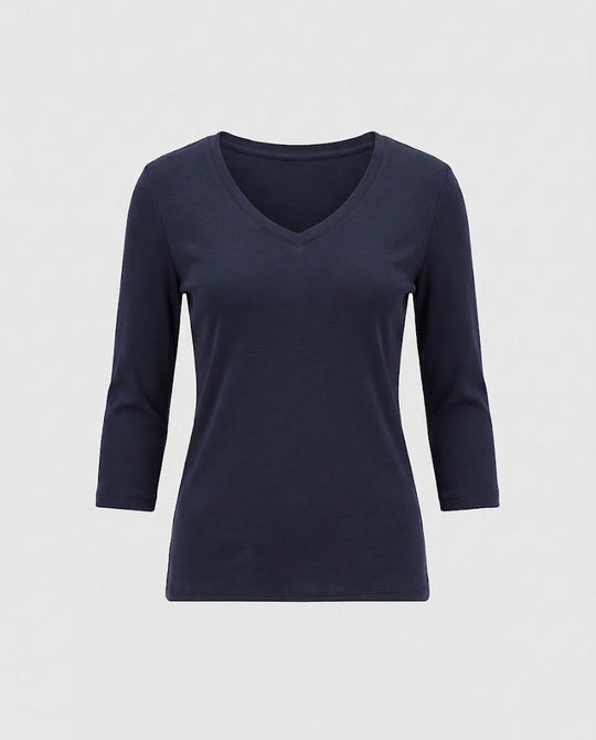 Damen Figurnahes V-Ausschnitt Feinstrick-Longsleeve mit dreiviertelärmeln Shop Nory