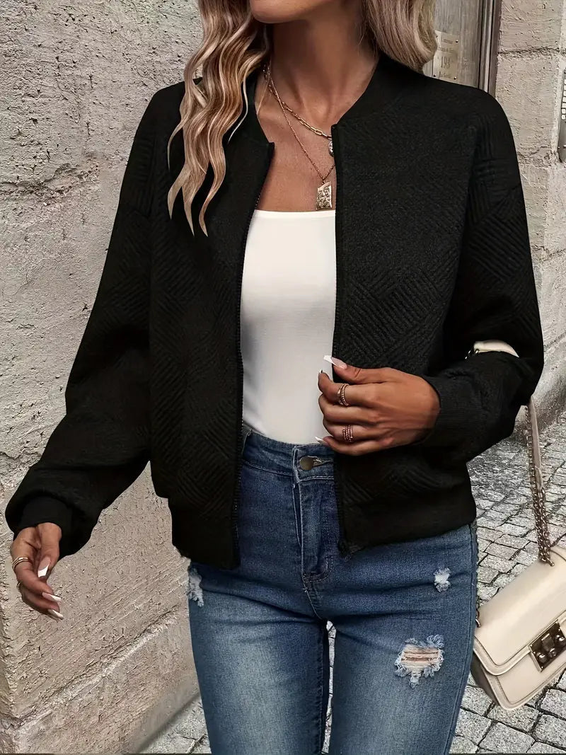 Cardigan - Damen Herbst Zip-Up Texturierter Cardigan mit Rippbund