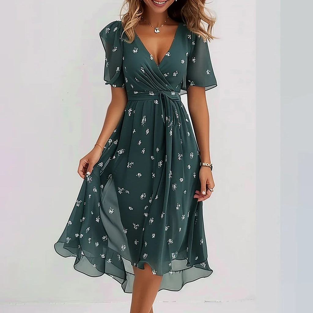 Stilvolles Blumenkleid mit Kurzen Ärmeln
