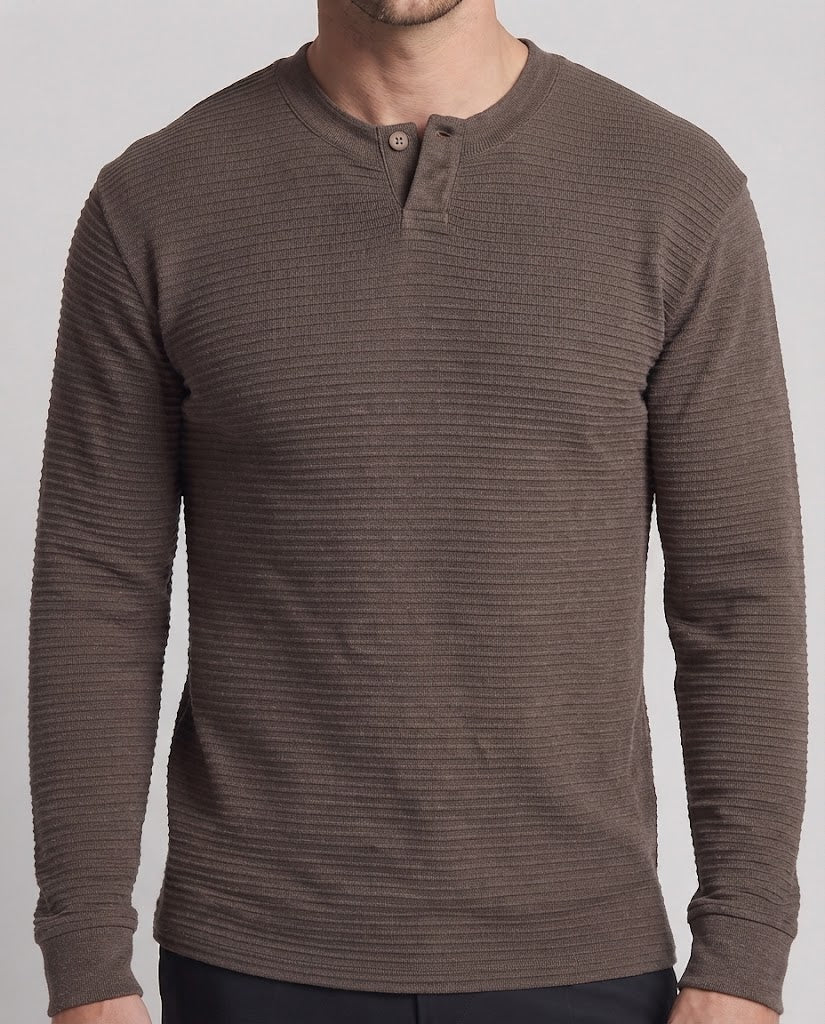 Herren Strukturierter Langarmshirt mit Stehkragen und Ein-Knopf-Leiste Shop Nory
